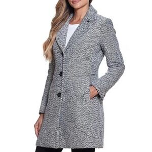 Gallery Collared Neck Long Tweed Coat in Black/White Women's Size XL NWT
